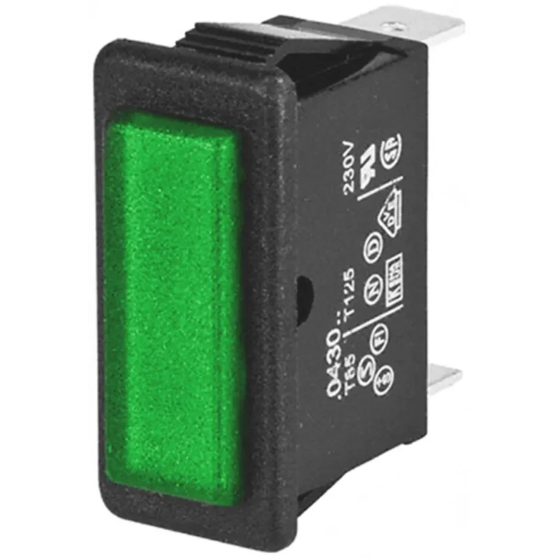Arcolectric (Bulgin) Ltd 0430 Series Green Panel Mount Indicator, 250V, 16A, Solder Tab Termination C0430ATNAC