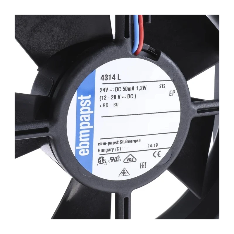 ebm-papst 4300 Series Compact DC Axial Fan 24V DC 1.2W 50mA Max 95m³/h Airflow IP20 119x119x32 mm 