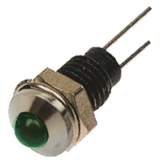 Bulgin LED Green Panel Mount Indicator 6.1 mm Mount Hole Size Lead Wire Termination IP67 DX1118/GN