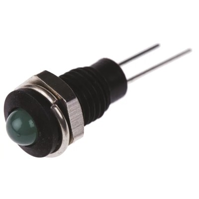 Bulgin Green LED Panel Mount Indicator 6.1 mm Mount Hole IP67 Lead Wire Termination 2.1V DC DX1119/GN