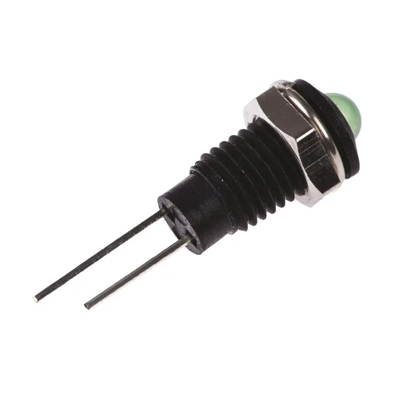 Bulgin Green LED Panel Mount Indicator 6.1 mm Mount Hole IP67 Lead Wire Termination 2.1V DC DX1119/GN