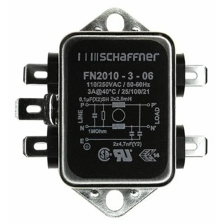 Schaffner EMI Filter Chassis Mount 3 A 250V AC/DC 0Hz-400Hz Fast-On Terminals FN2010