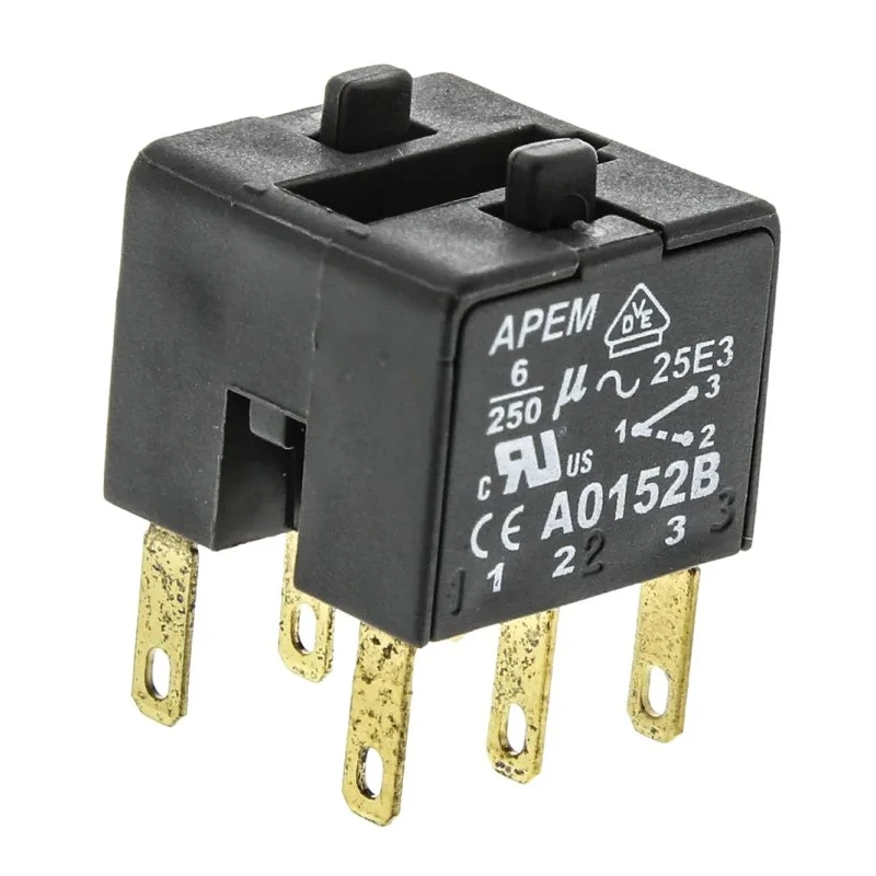 APEM Push Button Contact Block, A01 Series, 2 CO, 250V, Solder Lug/Quick Connect Terminals A0152B