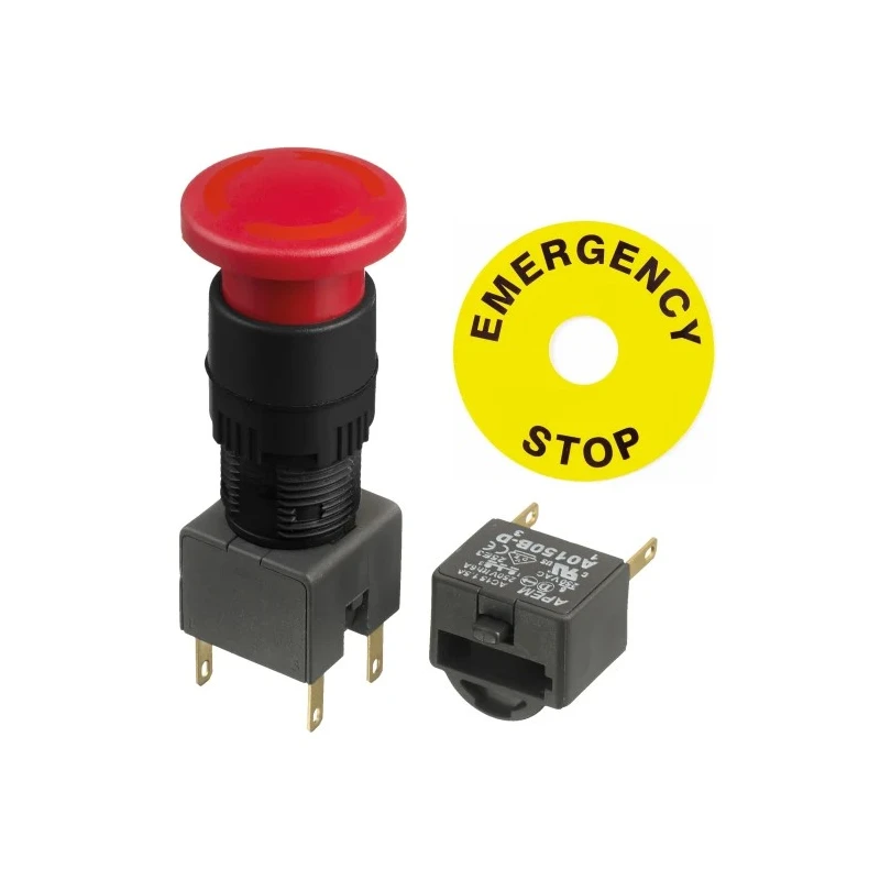 APEM A01ES Series Twist Release Emergency Stop Push Button, Panel Mount, 16 mm Cutout, 2 NC, IP65 A01ES
