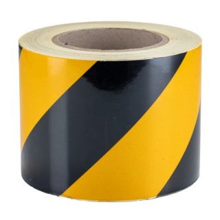 RS PRO Yellow Black Reflective Tape 100mm Width x 25m Length, Aluminium Foil Backing, High Grade Solvent Acrylic 219-7881