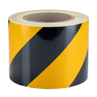 RS PRO Yellow Black Reflective Tape 100mm Width x 25m Length, Aluminium Foil Backing, High Grade Solvent Acrylic 219-7881