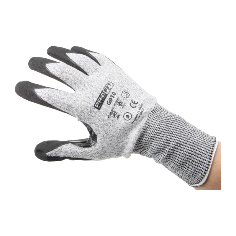 Pro Fit Black Grey Nitrile Foam Coated Work Gloves Size 9 Cut Level E Protection G910-09