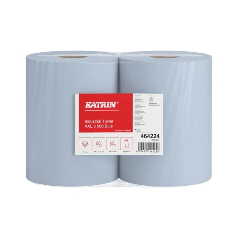 Katrin Industrial Paper Wiping Roll 360 x 380 mm 3-Ply Laminated Blue 500 Sheets 464224
