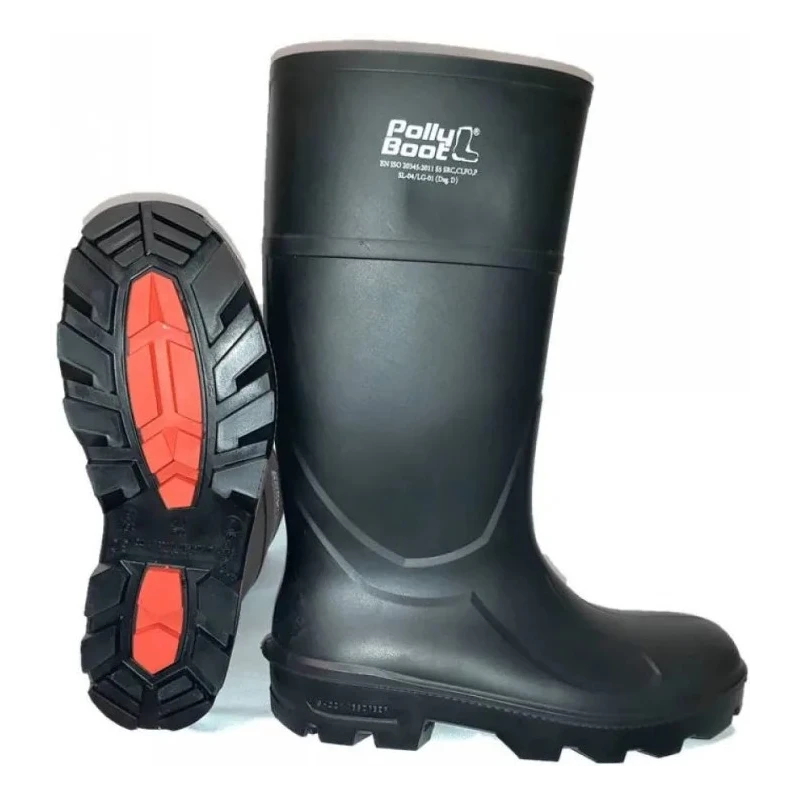 Pollyboot Black Steel Toe Capped Unisex Safety Boots Size UK 8 EU 42 Slip Resistant 202-42