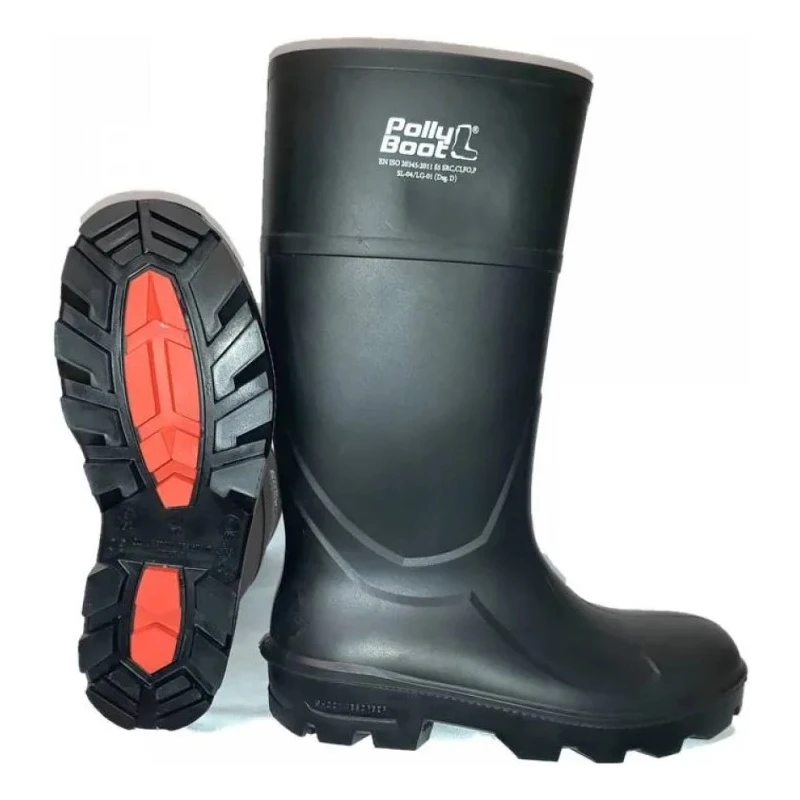 Pollyboot Black Steel Toe Capped Unisex Safety Boots Size UK 9 EU 43 Slip Resistant 202-43