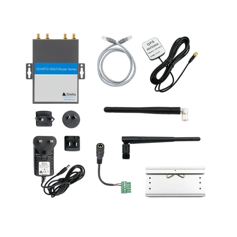 Siretta 2 Port 4G LTE Router, 150Mbps Throughput, Wall Mount, 7.5 to 32V DC Supply, QUARTZ-GOLD-W21-LTE4 + Accessories