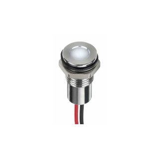 RS PRO White Panel Mount LED Indicator 8 mm Mount Hole Size IP67 Wire Termination 3.3V 20mA 500mcd Viewing Angle 220-8930