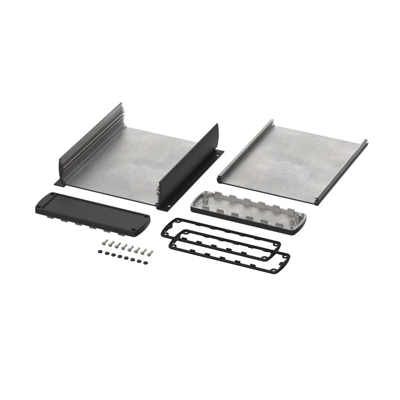Bopla Aluminium General Purpose Flanged Enclosure IP65, Black Lid, 52 mm x 169 mm x 52 mm 84316200.HMT1 ABPH 1600-0200 WL