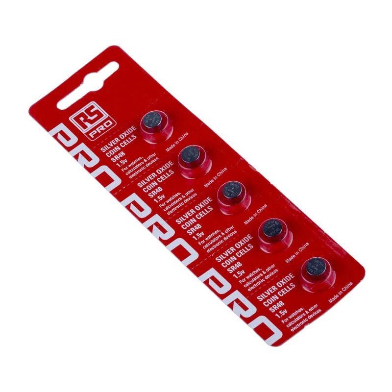 RS PRO Silver Oxide Button Battery SR48, 1.55 V Nominal Voltage, 70 mAh Capacity, 7.9 mm Diameter, 5.4 mm Height 595-637