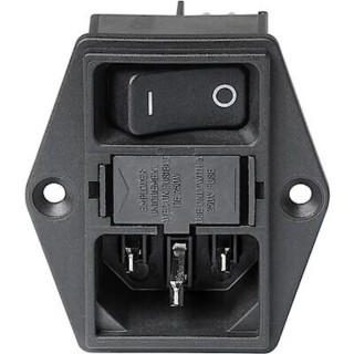 Schurter C14 Straight Panel Mount IEC Connector, 250V, 10A, Female, Fuse Size 17.8 x 11.1 mm 3-131-465