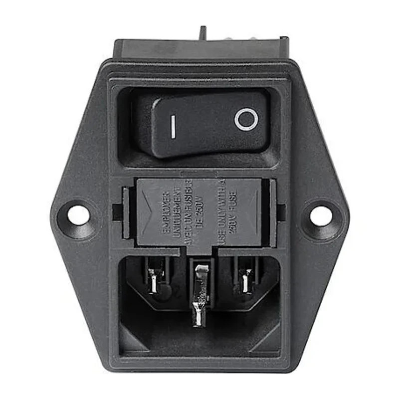 Schurter C14 Straight Panel Mount IEC Connector, 250V, 10A, Female, Fuse Size 17.8 x 11.1 mm 3-131-465