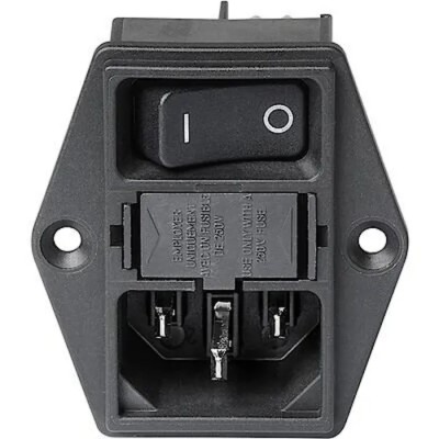 Schurter C14 Straight Panel Mount IEC Connector 250V 10A Quick Connect Rewireable Female 3-131-451