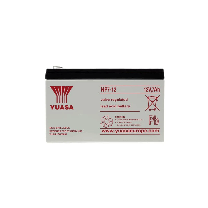 Yuasa Sealed Lead Acid Battery 12 V, 7 Ah, Faston F1 Termination, VRLA AGM Construction NP7-12