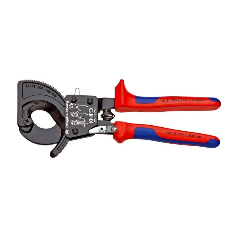 Knipex Flush Ratchet Cable Cutter 250mm Overall Length Steel Jaw, 32mm Cutting Capacity 95 31 250
