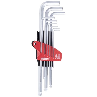 Wiha 9 Piece L Metric Hex Key Set, Hex Size 1.5 to 10 mm, Chrome Vanadium Steel, Brilliant Chrome Plated Finish 07185