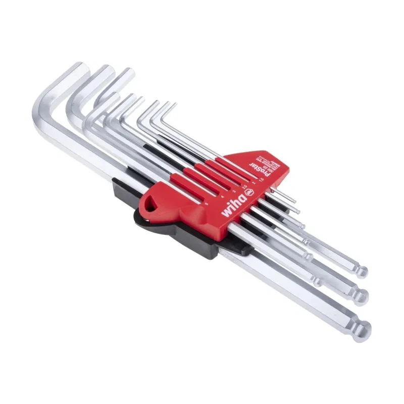 Wiha 9 Piece L Metric Hex Key Set, Hex Size 1.5 to 10 mm, Chrome Vanadium Steel, Brilliant Chrome Plated Finish 07185