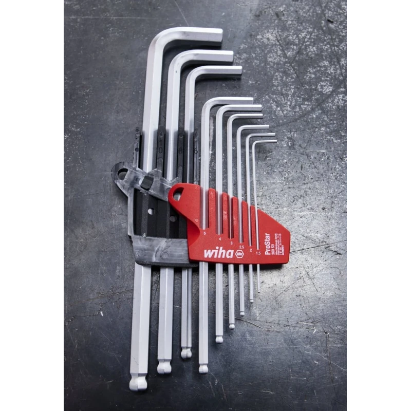 Wiha 9 Piece L Metric Hex Key Set, Hex Size 1.5 to 10 mm, Chrome Vanadium Steel, Brilliant Chrome Plated Finish 07185