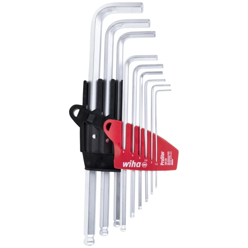 Wiha 9 Piece L Metric Hex Key Set, Hex Size 1.5 to 10 mm, Chrome Vanadium Steel, Brilliant Chrome Plated Finish 07185