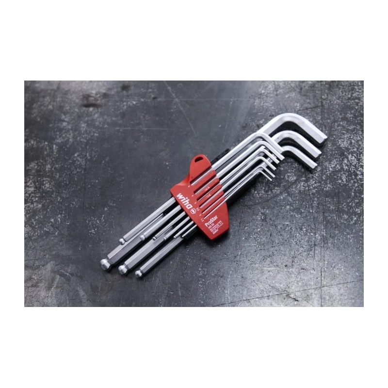 Wiha 9 Piece L Metric Hex Key Set, Hex Size 1.5 to 10 mm, Chrome Vanadium Steel, Brilliant Chrome Plated Finish 07185