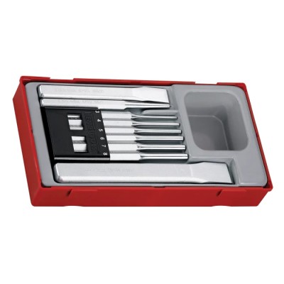 Teng Tools 9-Piece Parallel Pin Punch Set with Cold Chisels and Centre Punch, Carbon Steel, 10mm-25mm Shank, 200mm TTPC09