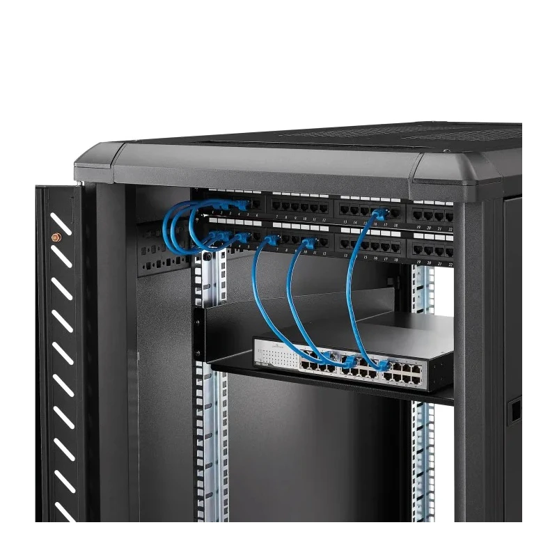 StarTech.com Black Steel Rack Mount Shelf 2U 465mm Width x 22in Depth 22.6kg Load CABSHELF22