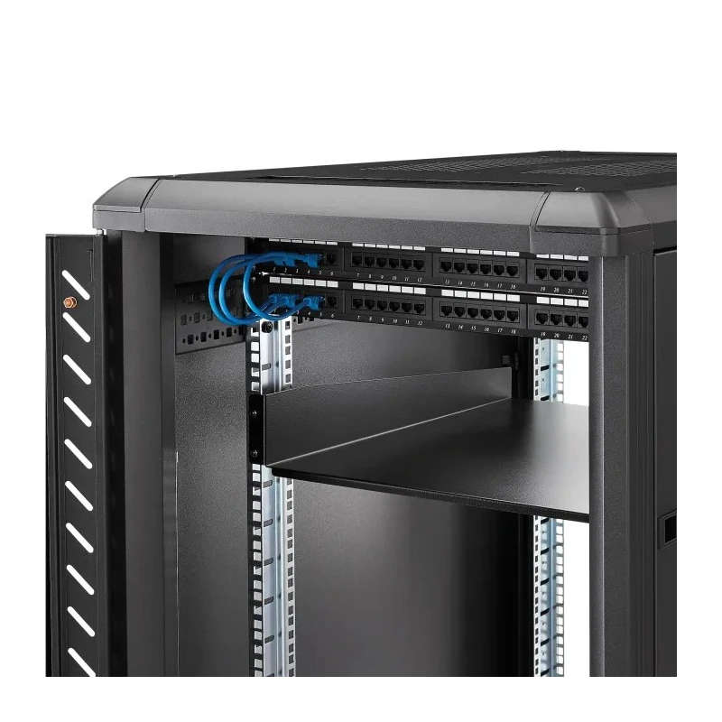 StarTech.com Black Steel Rack Mount Shelf 2U 465mm Width x 22in Depth 22.6kg Load CABSHELF22