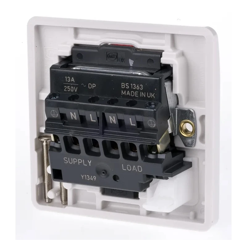 MK Electric 13A 1 Gang Switched Fused Spur 250V AC Logic Plus Frame Mount K1070 WHI