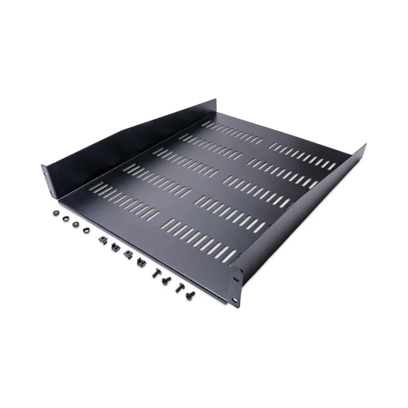 StarTech.com Black Vented Rack Shelf 2U, 483 mm Width x 22 in Depth, 23 kg Load Capacity CABSHELF22V