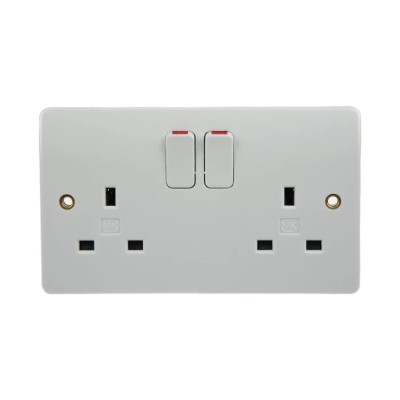 MK Electric 13A White 2 Gang Plug Socket Logic Plus Indoor Type G British K2747 WHI