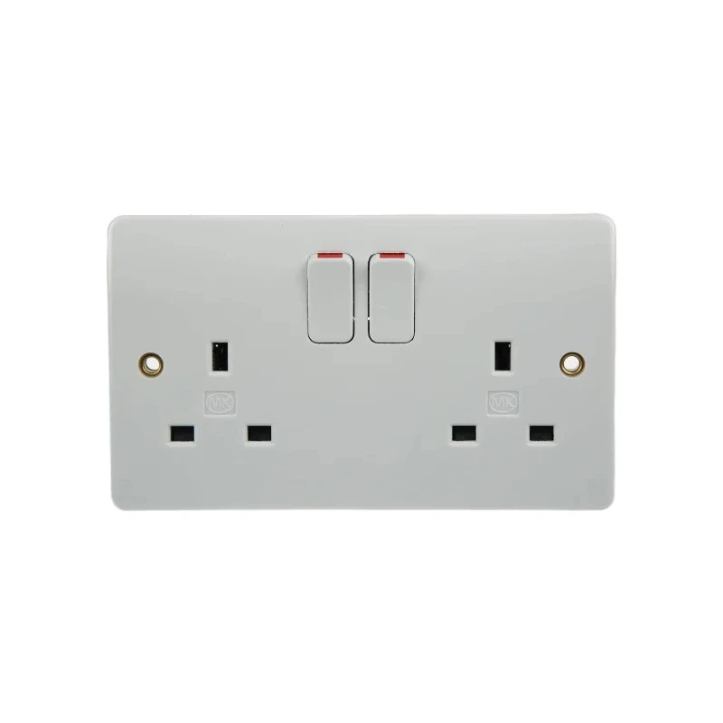 MK Electric 13A White 2 Gang Plug Socket Logic Plus Indoor Type G British K2747 WHI