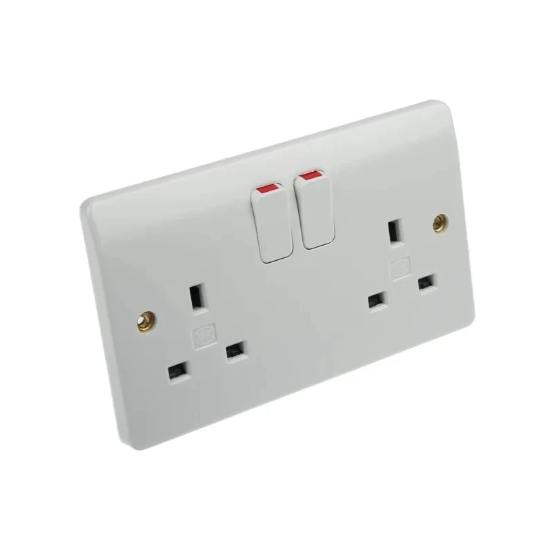 MK Electric 13A White 2 Gang Plug Socket Logic Plus Indoor Type G British K2747 WHI