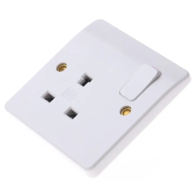 MK Electric 13A White 1 Gang Flush Mount Round Shuttered Plug Socket Logic Plus K1257 WHI