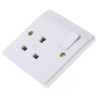 MK Electric 13A White 1 Gang Flush Mount Round Shuttered Plug Socket Logic Plus K1257 WHI