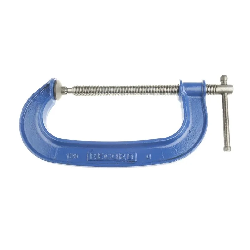 Record General Purpose G Clamp 150 mm Jaw Opening 80 mm Jaw Depth 800 kg Clamping Force Forged Steel Blue Finish T1206