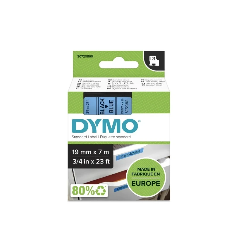 Dymo Black on Blue Label Printer Tape 19 mm Width, 7 m Length, Laminated S0720860