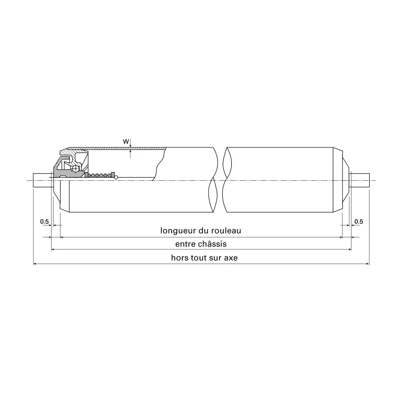 Interroll Plastic Round Conveyor Roller 20 mm Diameter x 400 mm Length, Spring Loaded Spindle 6 mm Steel, 5 11AYS20C03 - 400