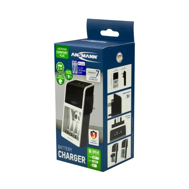 Ansmann Battery Charger for NiMH Batteries 1.2V, 8.4V, 9V Output, 650mA Charge Current, AAA, AA, 9V 1001-0094-44-03520