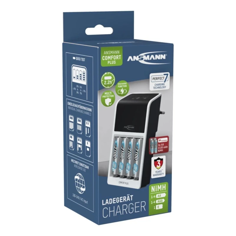 Ansmann Battery Charger for NiMH and NiCd AAA, AA, 9 V Batteries 1.2V, 8.4V, 9V Output, 650mA, EU Plug 1001-0094-520