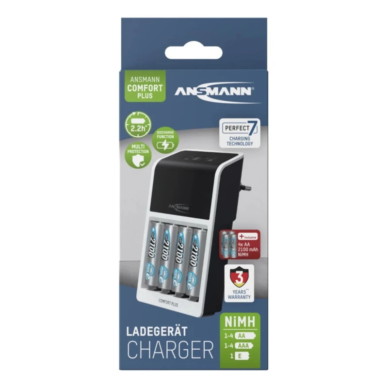 Ansmann Battery Charger for NiMH and NiCd AAA, AA, 9 V Batteries 1.2V, 8.4V, 9V Output, 650mA, EU Plug 1001-0094-520