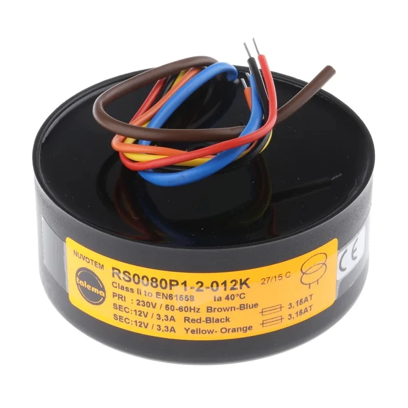 Nuvotem Talema Toroidal Transformer 230 V AC Primary, 2 x 12 V AC Secondary, 80 VA Power Output 0080P1-2-012K