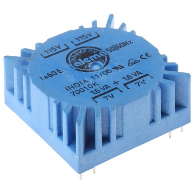 Nuvotem Talema Toroidal Transformer 230 V ac 2 x 7 V ac 3.2 VA Dual Primary Winding PCB Mount 70010K
