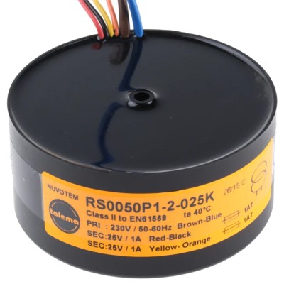 Nuvotem Talema 230 V ac Toroidal Transformer 2 x 25 V ac 2 Output 50 VA 0050P1-2-025K