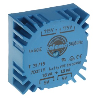 Nuvotem Talema 230 V ac Dual Primary PCB Mount Toroidal Transformer 2 x 9 V ac 178mA 3.2 VA 70011K