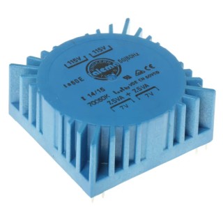 Nuvotem Talema Toroidal Transformer 230 V ac 2 x 7 V ac 15 VA Dual Primary PCB Mount 70050K