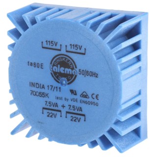 Nuvotem Talema 230 V AC 2 x 22 V AC Dual Output 15 VA Toroidal Transformer PCB Mount 70055K